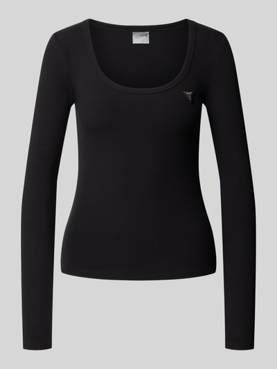 Produktfoto, Longsleeve in Ripp-Optik Modell 'COLETTE' von GUESS Activewear, schwarz, Slim Fit, Rundhalsausschnitt, Viskose-Elasthan-Mix