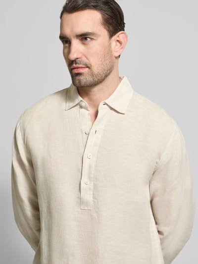 Jake*s Studio Men Regular Fit Freizeithemd aus Leinen mit Kentkragen Beige 3