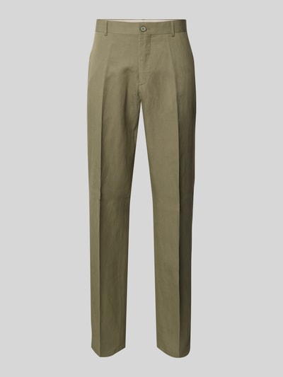 Produktfoto, Straight Fit Stoffhose aus Lyocell-Mix Modell 'Myron' von Guess, zielony kolor, guzik, kieszenie, bawełna, szerokość w rozmiarze 50: 42 cm, długość nogawki 107 cm, faktura gładka