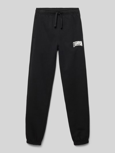 Produktfoto, Regular Fit Sweatpants aus Baumwoll-Mix mit Label-Detail von CHAMPION in Schwarz, elastischer Bund, seitliche Taschen, glatte Textur.