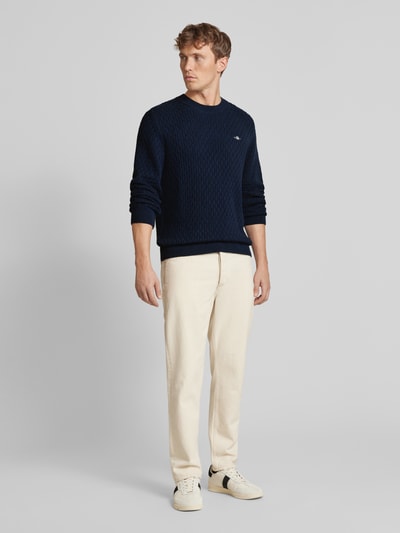 Gant Gebreide pullover met labelstitching Marineblauw - 1