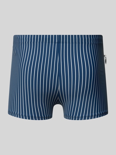 Produktfoto, Badehose im Allover-Look mit Reißverschlusstasche von Schiesser, blau mit weißen Streifen, körpernahe Passform, elastischer Bund