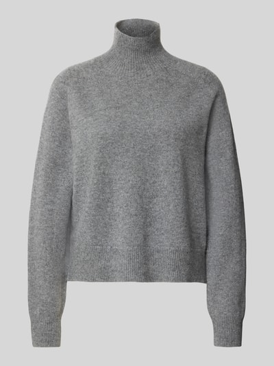 Produktfoto, grijze gebreide pullover met opstaande kraag, regular fit, puur katoen, Model 'LYZIMA' van DRYKORN, ruglengte maat S 51 cm, mouwlengte maat S 61 cm