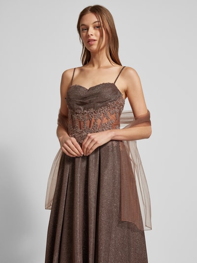 Mascara Abendkleid mit Ziersteinbesatz Mittelbraun 3