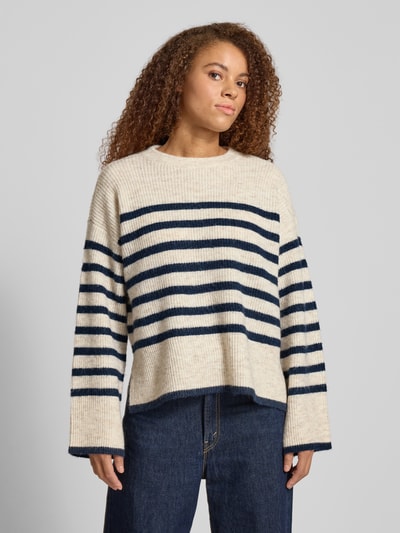 PIECES Relaxed Fit Strickpullover mit Woll-Anteil Modell 'LINE' Beige Melange 4