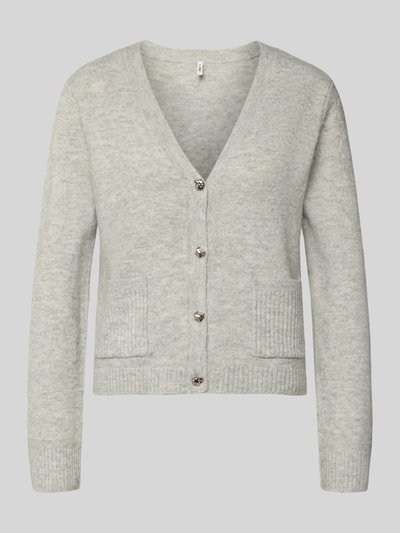 Produktfoto, Oversized Strickjacke mit Woll-Anteil Modell 'RENE' von Only in Optik: Unifarben, grob gestrickt, zwei Vordertaschen, gerippte Abschlüsse, einreihige Knopfleiste.