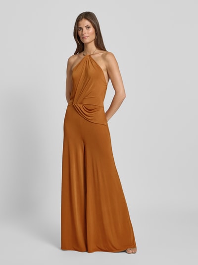 Rinascimento Neckholder-Jumpsuit in Wickel-Optik Mittelbraun 1