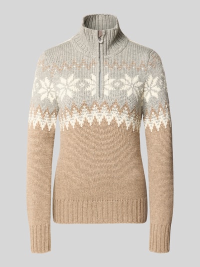 Produktfoto, Strickpullover aus Woll-Mix mit Stehkragen Modell 'Myking' von Dale of Norway, beige-grau gemustert, Regular Fit, Allover-Look