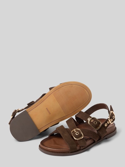 Produktfoto, Sandalen aus echtem Leder mit offener Ferse von INUOVO in Braun, abgerundete Passform, glatte Sohle, Absatzhöhe 3 cm, Größe 40