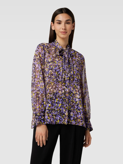 JOOP! Tie-neckblouse met all-over motief Paars - 4