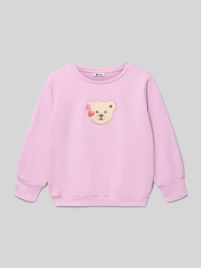 Produktfoto, Sweatshirt mit Motiv-Stitching und Label-Detail von Steiff in Rosa, glatte Baumwoll-Mix Oberfläche mit Stretch-Anteil, Rundhalsausschnitt, Loose-Fit