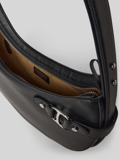 Produktfoto, Shoulder Bag aus echtem Rindsleder Modell 'Tasha' von Lauren Ralph Lauren in Schwarz mit Zierschnalle, Reißverschlussfach innen, Maße 32x32x6 cm, Schulterriemen 51 cm, Hauptfach mit Reißverschluss, glatte Textur