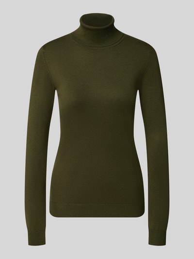 Productfoto, Slim Fit Strickpullover aus Viskose-Mix Modell 'IHLULS' van ICHI, donkergroen, col, elastische boorden, dames, viscose-mix, ruglengte 61 cm, mouwlengte 66 cm