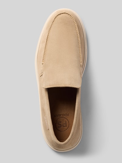 Produktfoto, Loafer aus echtem Leder Modell 'LIAM' von PS Poelman, naturalna skóra, zaokrąglony kształt, ozdobne szwy, gładka podeszwa, wysokość obcasa 2 cm, wysokość cholewki 6 cm, szerokość w rozmiarze 44: 12 cm, beżowy odcień