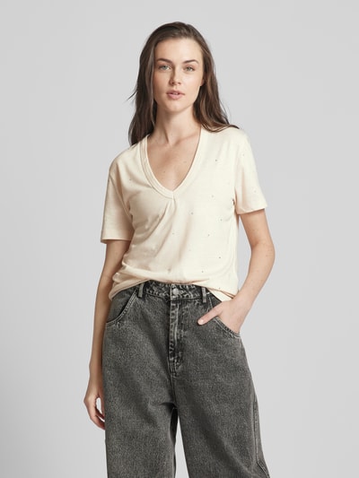 Zadig & Voltaire T-shirt met siersteentjes, model 'WASSA' Lichtgrijs - 4