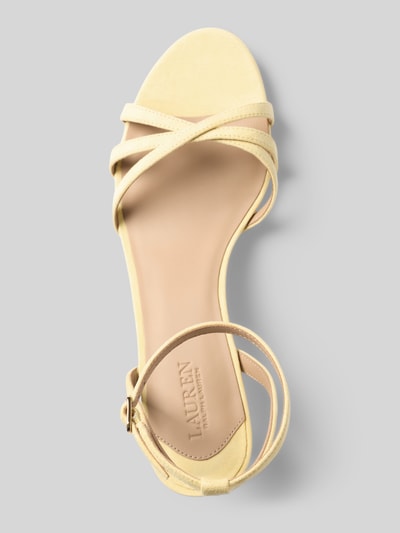 Produktfoto, Ballerina aus Spitze Modell 'JAYNA 4' von Lauren Ralph Lauren, Optik: Unifarben, Schuhspitze: Abgerundet, Absatzform: Blockabsatz, Muster: Spitzen-Muster, Verschluss: Schlupf/offen, Sohle: Leicht strukturiert, Material: Echtleder
