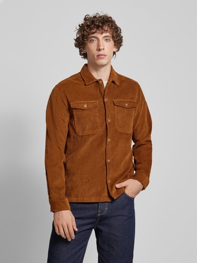 Jack & Jones Regular fit ribcordoverhemd met paspelzakken op de borst, model 'EDDIE' Middenbruin - 4