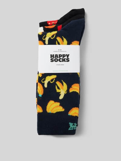 Happy Socks Sokken met labelprint in een set van 3 paar, model 'Classic' Marineblauw - 3