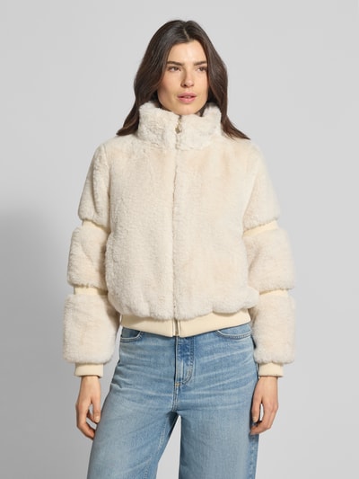 GUESS Jacke mit Teddyfell und gerippten Abschlüssen Offwhite 4