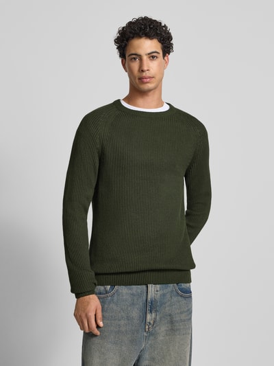 JACK & JONES Sweter z dzianiny z okrągłym dekoltem model ‘PANNEL’ Ciemnozielony 4