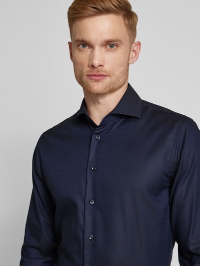 Profuomo Slim fit zakelijk overhemd met haaikraag, model 'Cutaway' Marineblauw - 3