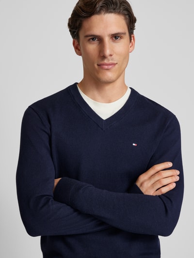 Tommy Hilfiger Gebreide pullover met logostitching, model 'PIMA' Marineblauw - 3