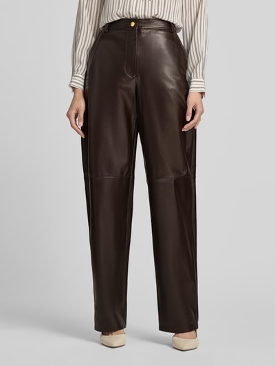 Max Mara Studio Tapered Fit Lederhose aus echtem Lammleder Dunkelbraun 4