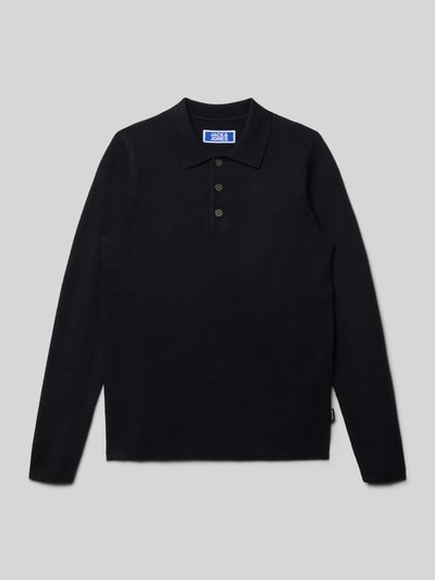 Jack & Jones Regular fit poloshirt in gebreide look, model 'Bradfort' Zwart - 1