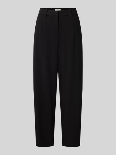 Produktfoto, schwarze Stoffhose mit französischen Eingrifftaschen Modell 'DANTA' von b.young, glatte Oberfläche, Barrel Fit, Damenmode.