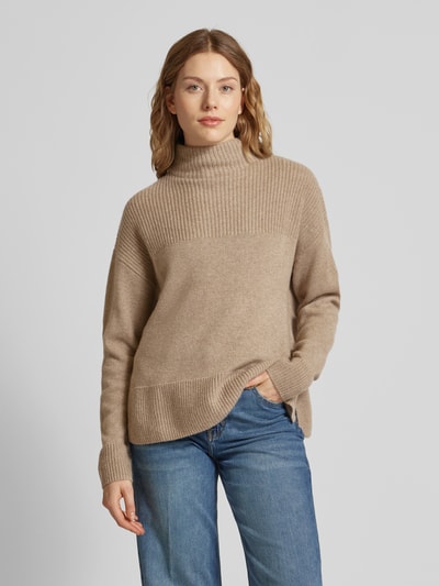 Jake*s Collection Gebreide pullover van kasjmier met opstaande kraag Beige - 4