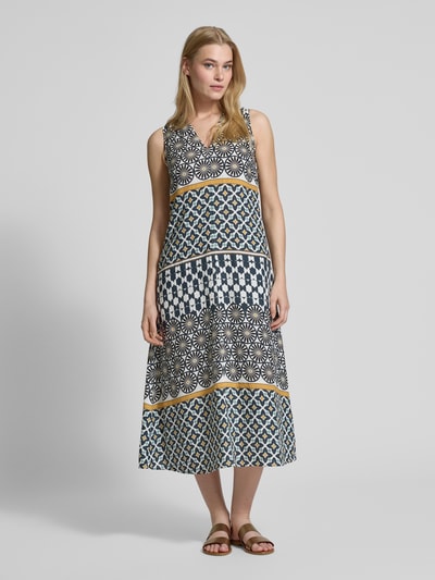 Marc O'Polo Linnen jurk in A-lijn met all-over motief Marineblauw - 1