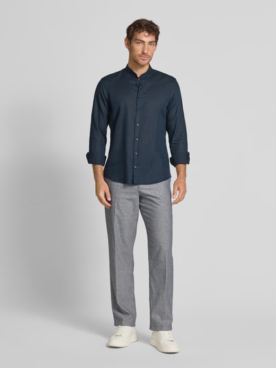 Jake*s Slim Fit Freizeithemd aus Leinen-Baumwoll-Mix Marine 1