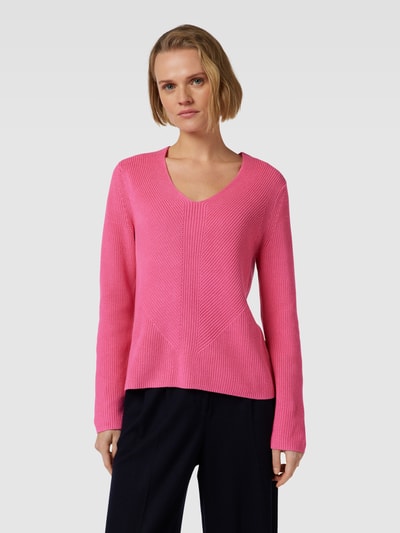 Tom Tailor Gebreide pullover in effen design met V-hals Felroze - 4