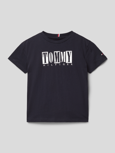 Tommy Hilfiger Kids T-shirt met labelprint Marineblauw - 1