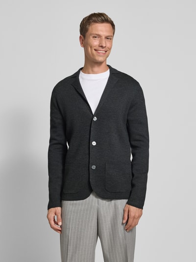 Christian Berg Men Strickjacke aus Woll-Mix mit Reverskragen Anthrazit Melange 4