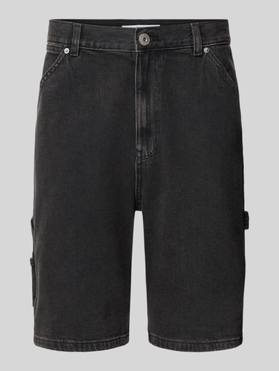 Produktfoto, Bermudas mit seitlichen Eingrifftaschen und Gesäßtaschen von REVIEW, Baumwoll-Mix in Schwarz, Straight Fit, sichtbare Struktur