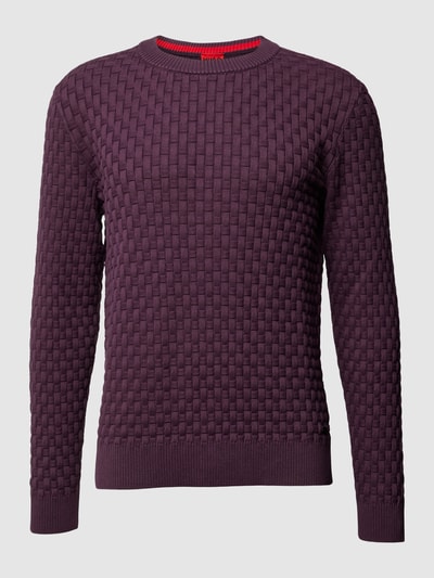 HUGO Strickpullover mit Strukturmuster Modell 'Stubon' Pflaume 1