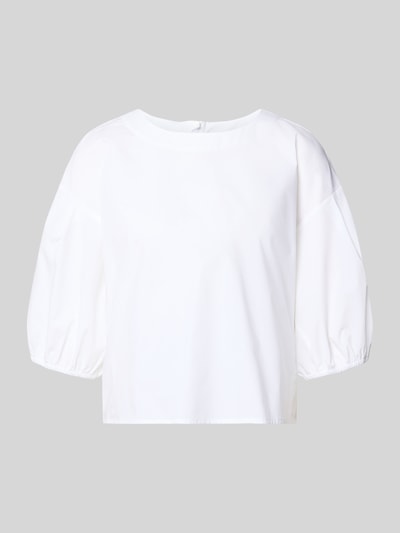 Produktfoto, Bluse mit Ballonärmeln und Rundhalsausschnitt von Emporio Armani, Reine Baumwolle, Loose-Fit, weiße Farbe, glatte Textur