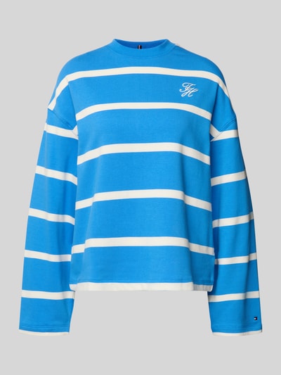 Productfoto, Relaxed Fit Sweatshirt aus Baumwoll-Mix van Tommy Hilfiger, blauw-wit gestreept, logo-stiksel, ronde hals, lange mouw