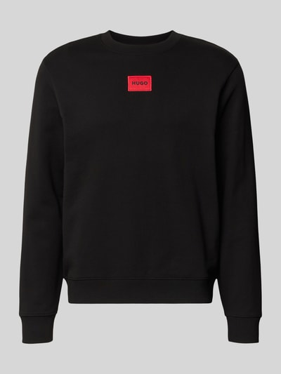 Produktfoto, schwarzes Herren Sweatshirt aus Baumwolle Modell 'Diragol' von HUGO mit geradem Schnitt, Label-Patch, gerippte Abschlüsse.