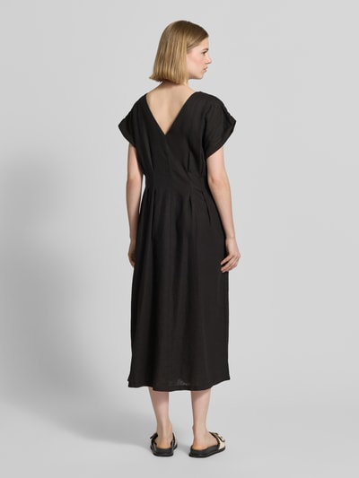 ICHI Midikleid aus Leinen-Viskose-Mix mit V-Ausschnitt Black 5