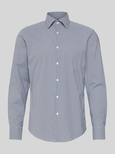 Produktfoto, Regular Fit Businesshemd mit Kombimanschette Modell 'P-JOE-K' von BOSS, weiß-blaues Gitterkaro, Kentkragen, langarm, einreihige Knopfleiste, glatte Textur