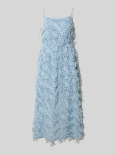 Produktfoto, Leicht ausgestelltes Midikleid mit Fransen Modell 'MYLINE' von Selected Femme, efekt: jednolity kolor, krój: lekko rozkloszowana, długość midi, prostokątny dekolt, bez rękawów, cienkie regulowane ramiączka, falbana na dole, frędzle, gumka.