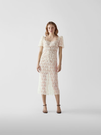 Self-Portrait Midikleid mit floraler Spitze Weiß 1