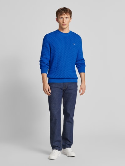 Gant Gebreide pullover met labelstitching Koningsblauw - 1