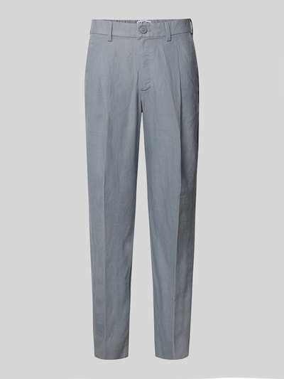 Produktfoto, Straight Fit Leinenhose mit Bügelfalten von JAKE*S STUDIO MEN in Grau, Reine Leinen, Eingrifftaschen, Gesäßtaschen, teilelastischer Bund, Knopf- und Reißverschluss, Bundweite 42 cm, Innenbeinlänge 75 cm, glatte Oberfläche, dezente Webstruktur