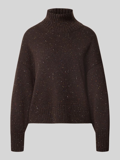 Produktfoto, Relaxed Fit Pullover aus schurwolmix in tricotlook von Lanius, dames pullover met katoen, col, donkerbruin, grove textuur