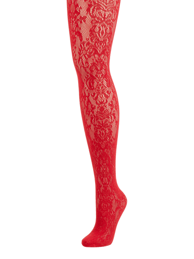 Wolford Netpanty met ornamentdessin, model 'Phyllis'  Rood - 1