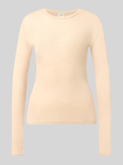 Produktfoto, beżowa bluzka z długim rękawem, gładka faktura, okrągły dekolt, Slim Fit Langarmshirt aus Woll-Seiden-Mix Modell 'PATTO' von Weekend Max Mara, damska bluzka z długim rękawem