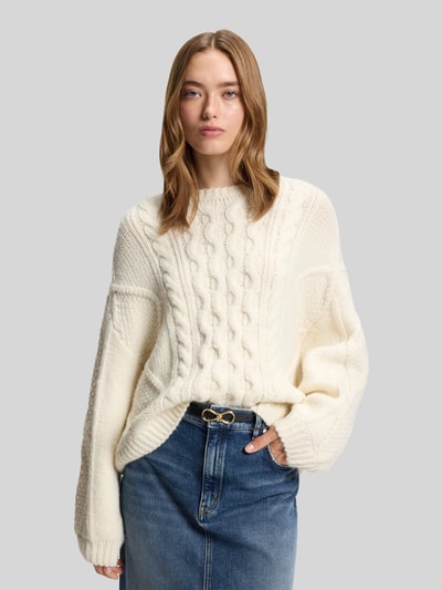 HUGO Oversized Strickpullover mit Zopfmuster Modell 'SAICOS' Offwhite 4